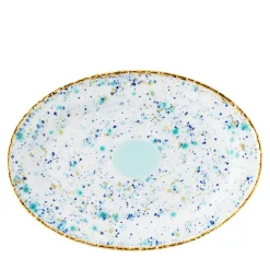 Blue Marble Oval Plate with Crackled Rim