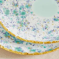 Blue Marble Oval Plate with Crackled Rim