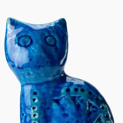 Blue Sitting Cat Figurine by Aldo Londi