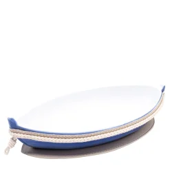 Boat-Shaped Medium Beige/Blue Sauce Bowl