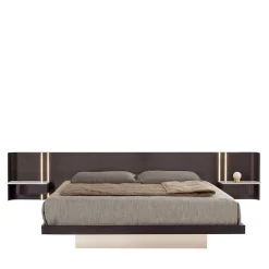 Book Bed in Walnut with Calacatta Ceramic and Glass Accents