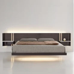 Book Bed in Walnut with Calacatta Ceramic and Glass Accents