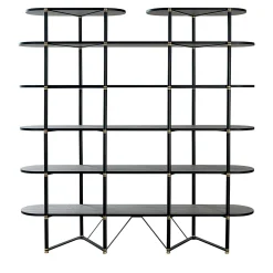 Boomerang Black Metal And Brass Bookcase With 6 Shelves by Pietro Russo Design