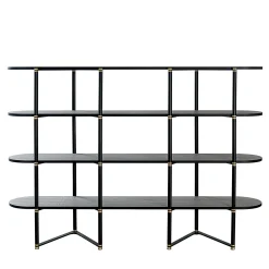 Boomerang Black Metal And Brass Bookcase With 4 Shelves by Pietro Russo Design
