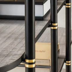 Boomerang Black Metal And Brass Bookcase With 4 Shelves by Pietro Russo Design