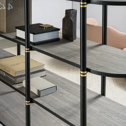 Boomerang Black Metal And Brass Bookcase With 4 Shelves by Pietro Russo Design