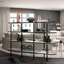 Boomerang Black Metal And Brass Bookcase With 4 Shelves by Pietro Russo Design