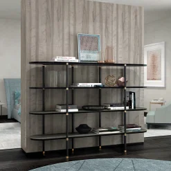 Boomerang Black Metal And Brass Bookcase With 4 Shelves by Pietro Russo Design