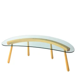 Boomerang Curved Transparent Glass Desk by Enzo Mari