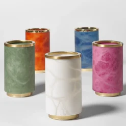 Borealis Green Alabaster & Satin Brass Vase