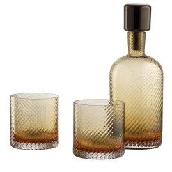 Borealis Torse Amber Murano Glass Set of Bottle & 2 Glasses