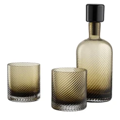 Borealis Torse 3-Piece Brown Murano Glass Set of Bottle & Glasses