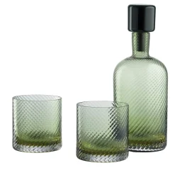 Borealis Torse 3-Piece Green Murano Glass Set of Bottle & Glasses