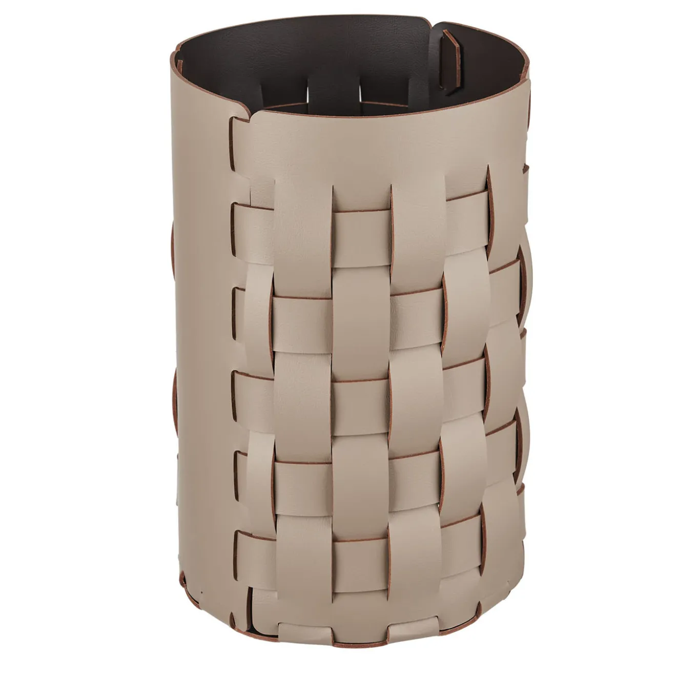 Bottega Cappuccino and Chocolate Leather Waste Basket