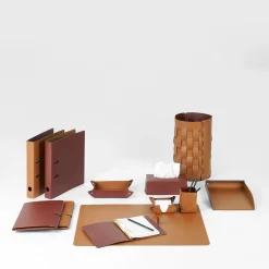 Bottega cognac and bordeaux Leather Waste Basket