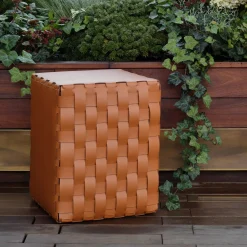 Bottega Padded Cognac Leather Pouf