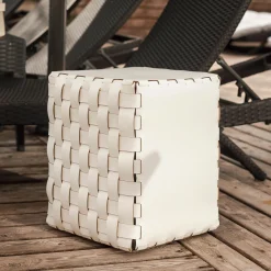 Bottega Padded White Leather Pouf #2