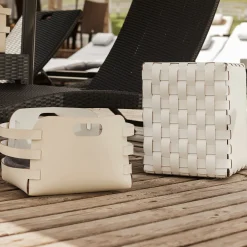 Bottega Padded White Leather Pouf #2