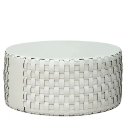 Bottega Round White Leather Pouf