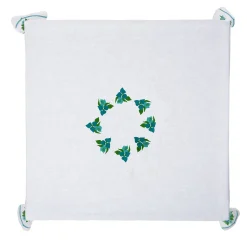 Bougainville White & Light Blue Linen Tablecloth