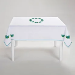 Bougainville White & Light Blue Linen Tablecloth