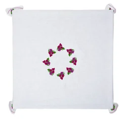 Bouganville White & Pink Linen Tablecloth
