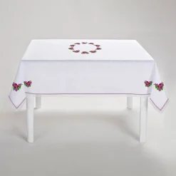 Bouganville White & Pink Linen Tablecloth