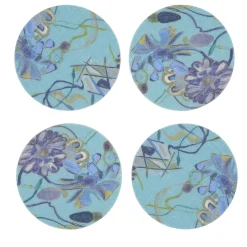 Bouquet Set of 8 Lightblue Coated Coasters