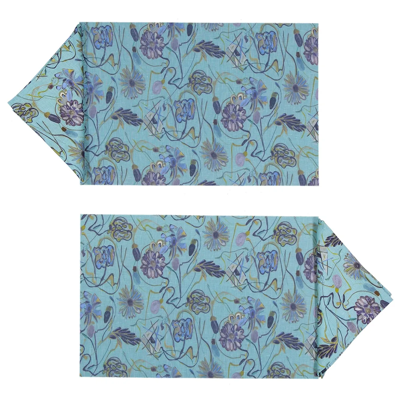 Bouquet Set of 2 Rectangular Lightblue Coated Placemats and Napkins