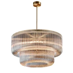 Bovola Modern Luxury Clear Glass Rod Bronze Chandelier With 24 Light Bulbs