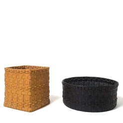 Braided Square-Cut Ocher Basket by Oscar Maschera