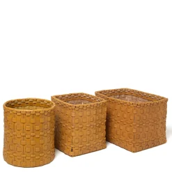 Braided Square-Cut Ocher Basket by Oscar Maschera
