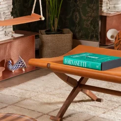 Branda Leather Full Grain Cognac Bench