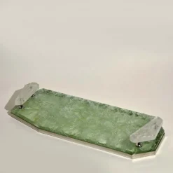 Brass Tray in Green and Hyaline Quartz