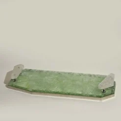 Brass Tray in Green and Hyaline Quartz