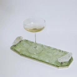 Brass Tray in Green and Hyaline Quartz