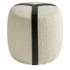 Brooklyn White Bouclè And Black Leather Belts Tall Pouf