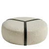 Brooklyn White Bouclè And Black Leather Belts Pouf