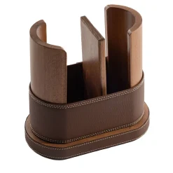 Brown Faux-Leather & Wood Solo Cup Holder