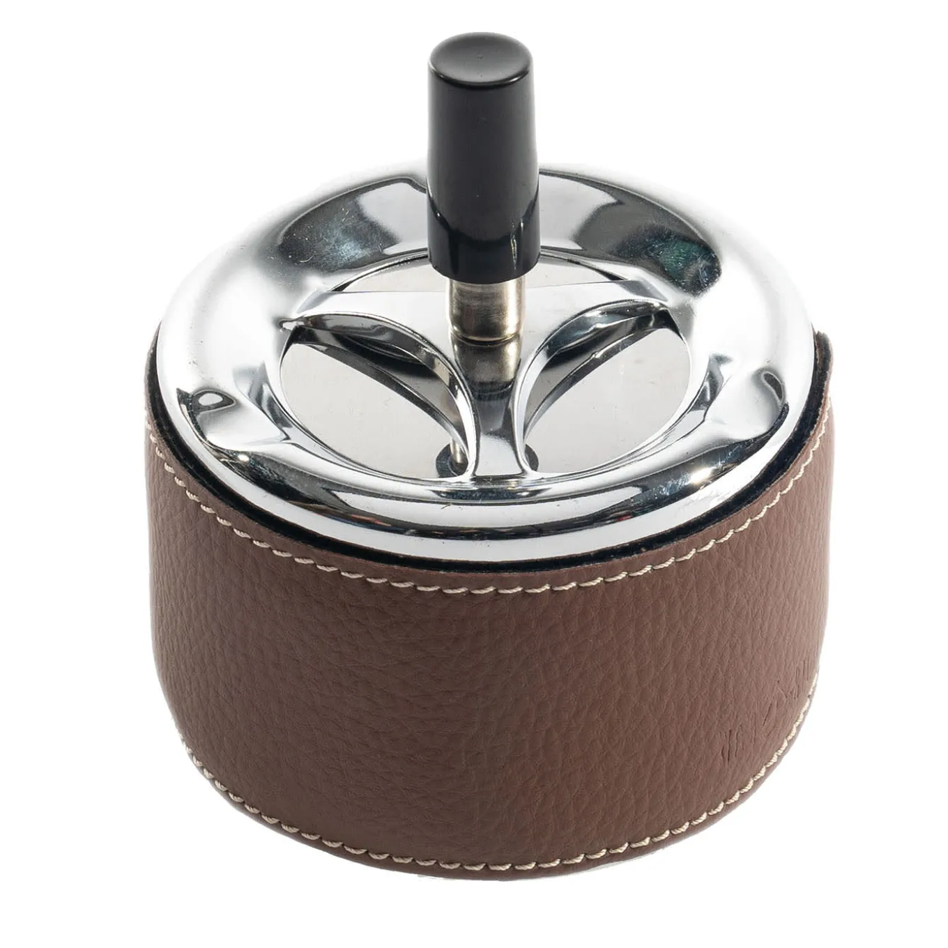 Brown Leather & Metal Windproof Ashtray