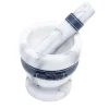 Brown Leather/White Marble Mortar with Pestle