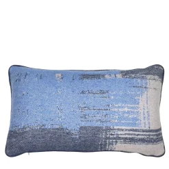 Brush-Effect Rectangular Blue & White Jacquard Cushion