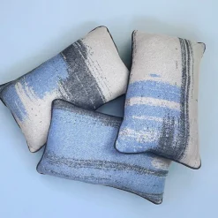 Brush-Effect Rectangular Blue & White Jacquard Cushion
