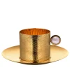 Bus Hammered Golden Tea Cup with Saucer