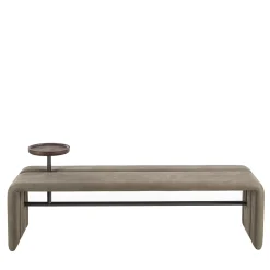 Butter Brown Leather Bench with Walnut Tray