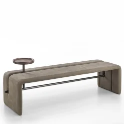 Butter Brown Leather Bench with Walnut Tray