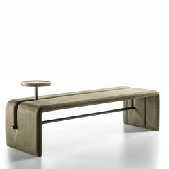 Butter Leather Bench with Tray