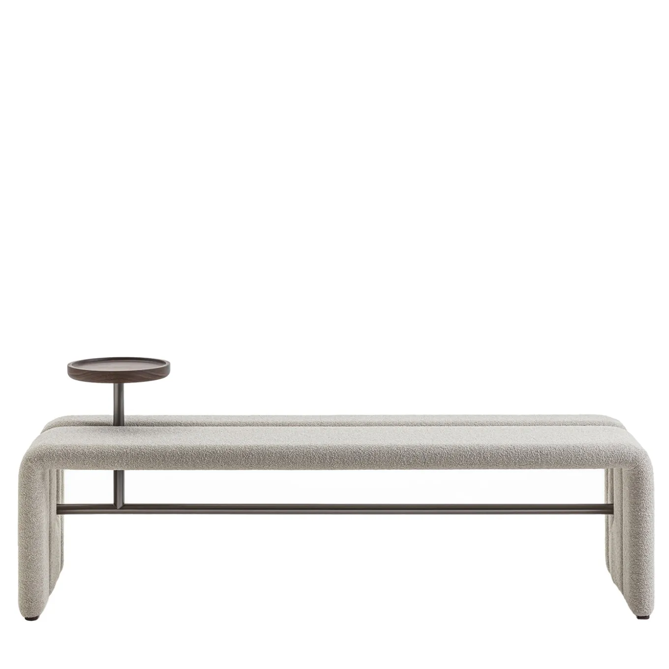 Butter White Fabric Bench with Walnut Tray