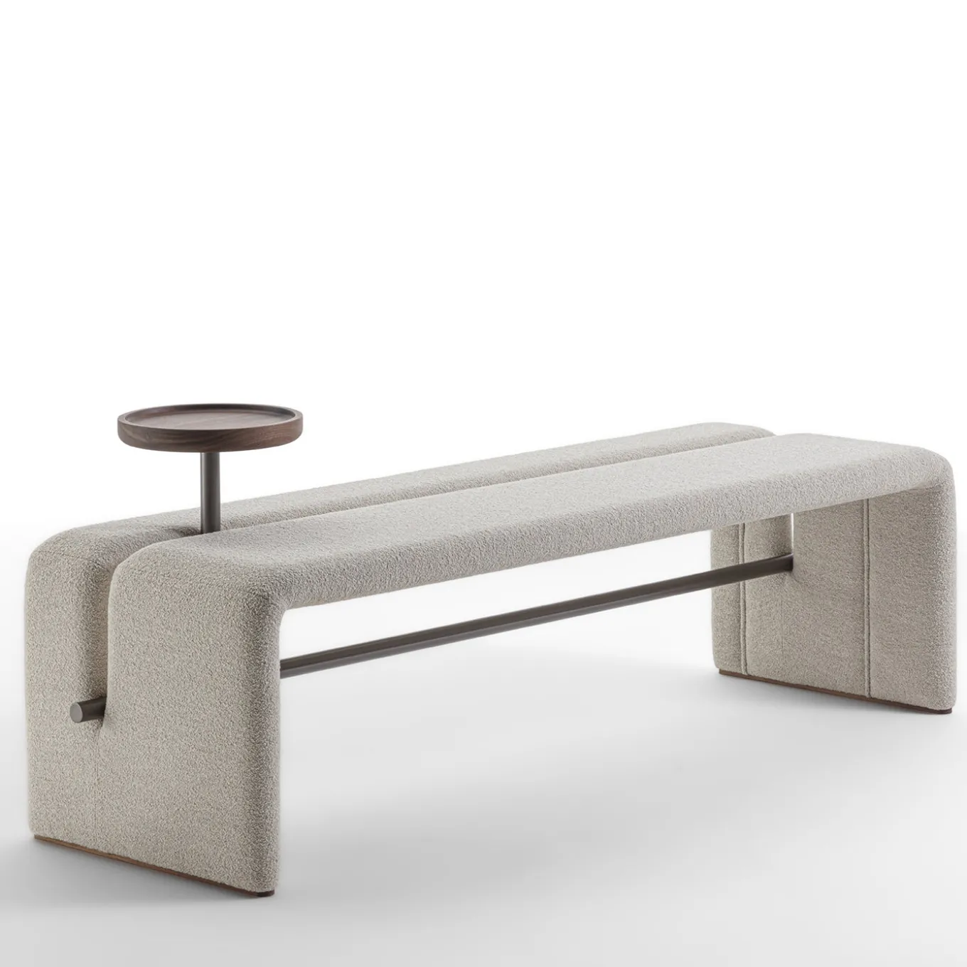 Butter White Fabric Bench with Walnut Tray