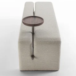 Butter White Fabric Bench with Walnut Tray